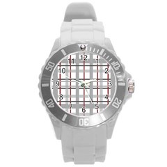 Fabric Plaid Grey Gray Burgundy Round Plastic Sport Watch (l) by Wegoenart