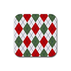 Red Green White Argyle Navy Rubber Coaster (square) 