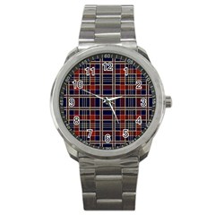 Plaid Tartan Scottish Navy Gold Sport Metal Watch by Wegoenart