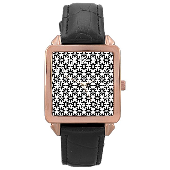 Decorative Ornamental Abstract Rose Gold Leather Watch 