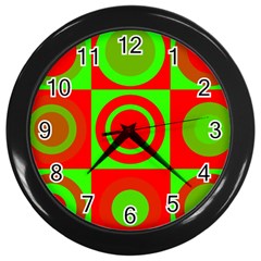 Red Green Christmas Background Wall Clock (black) by Wegoenart