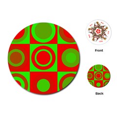 Red Green Christmas Background Playing Cards (round) by Wegoenart