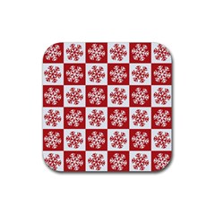 Snowflake Red White Rubber Coaster (square)  by Wegoenart