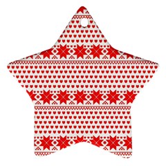 Fairisle Pattern Background Red Star Ornament (two Sides) by Wegoenart