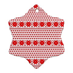 Fairisle Pattern Background Red Snowflake Ornament (two Sides) by Wegoenart