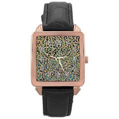 Background Cubism Mosaic Vintage Rose Gold Leather Watch 
