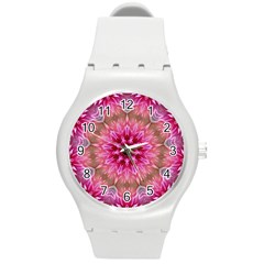 Flower Mandala Art Pink Abstract Round Plastic Sport Watch (m) by Wegoenart