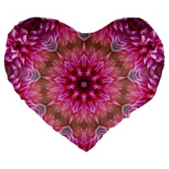 Flower Mandala Art Pink Abstract Large 19  Premium Flano Heart Shape Cushions