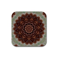 Abstract Art Texture Mandala Rubber Square Coaster (4 Pack)  by Wegoenart