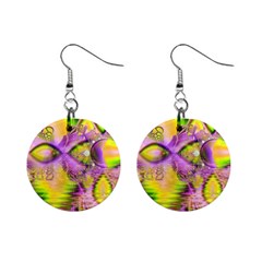 Golden Violet Crystal Heart Of Fire, Abstract 1  Button Earrings