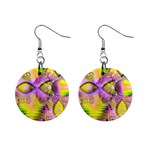 Golden Violet Crystal Heart Of Fire, Abstract 1  Button Earrings Front