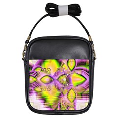 Golden Violet Crystal Heart Of Fire, Abstract Girls Sling Bag by DianeClancy