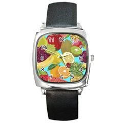 Fruit Picture Drawing Illustration Square Metal Watch