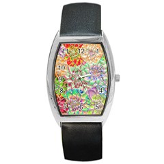 Dahlia Flower Colorful Art Collage Barrel Style Metal Watch