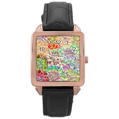 Dahlia Flower Colorful Art Collage Rose Gold Leather Watch 