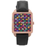 Background Colorful Geometric Rose Gold Leather Watch  Front