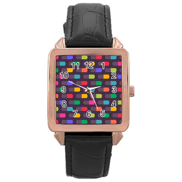 Background Colorful Geometric Rose Gold Leather Watch 