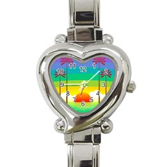 Seaside Sunrise Colorful Ocean Sea Heart Italian Charm Watch by Wegoenart