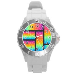 Background Colorful Abstract Round Plastic Sport Watch (l) by Wegoenart