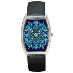 Mandala Blue Abstract Circle Barrel Style Metal Watch