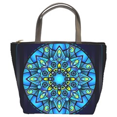 Mandala Blue Abstract Circle Bucket Bag by Wegoenart