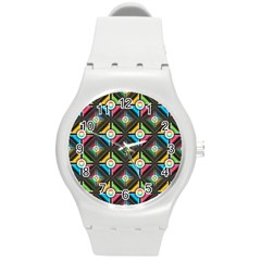 Seamless Pattern Background Abstract Round Plastic Sport Watch (m) by Wegoenart