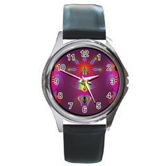 Abstract Bright Colorful Background Round Metal Watch by Wegoenart