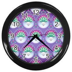 Background Floral Pattern Purple Wall Clock (black) by Wegoenart