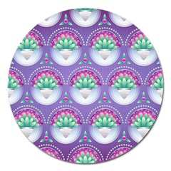 Background Floral Pattern Purple Magnet 5  (round) by Wegoenart