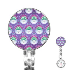 Background Floral Pattern Purple Stainless Steel Nurses Watch by Wegoenart