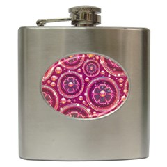 Pink Abstract Background Floral Glossy Hip Flask (6 Oz) by Wegoenart