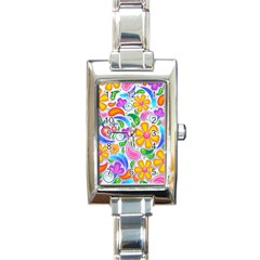 Floral Paisley Background Flower Rectangle Italian Charm Watch by Wegoenart