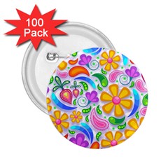 Floral Paisley Background Flower 2 25  Buttons (100 Pack)  by Wegoenart