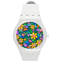 Floral Paisley Background Flowers Round Plastic Sport Watch (m)