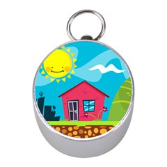 Kawaii Caricature Sun Nature City Mini Silver Compasses by Wegoenart