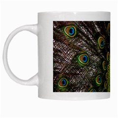 Peacock Bird Plumage Display Full White Mugs by Wegoenart