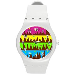 Illustration Abstract Graphic Round Plastic Sport Watch (m)