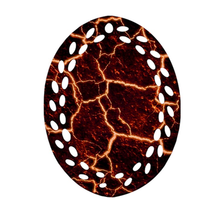 Lava Cracked Background Fire Ornament (Oval Filigree)