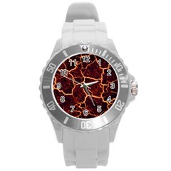 Lava Cracked Background Fire Round Plastic Sport Watch (l) by Wegoenart