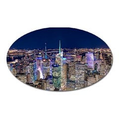 New York Manhattan Night Building Oval Magnet by Wegoenart