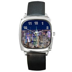 New York Manhattan Night Building Square Metal Watch by Wegoenart