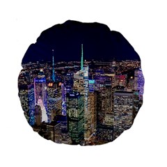 New York Manhattan Night Building Standard 15  Premium Round Cushions by Wegoenart