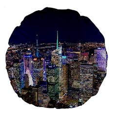 New York Manhattan Night Building Large 18  Premium Flano Round Cushions by Wegoenart