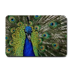 Peacock Close Up Plumage Bird Head Small Doormat  by Wegoenart