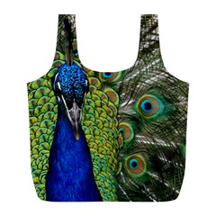 Peacock Close Up Plumage Bird Head Full Print Recycle Bag (l)