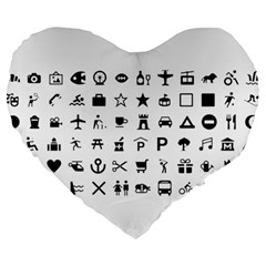 Icons Set Symbols Collection Large 19  Premium Flano Heart Shape Cushions by Wegoenart
