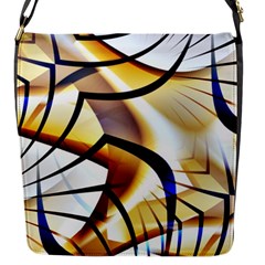 Pattern Fractal Gold Pointed Flap Closure Messenger Bag (s) by Wegoenart