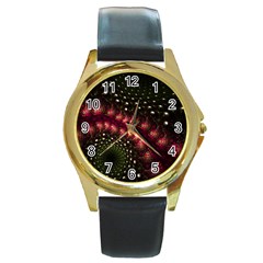 Background Texture Pattern Art Round Gold Metal Watch