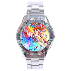 Background Drips Fluid Colorful Stainless Steel Analogue Watch