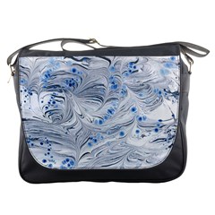 Marbled Paper Mottle Color Movement Blue White Messenger Bag by Wegoenart